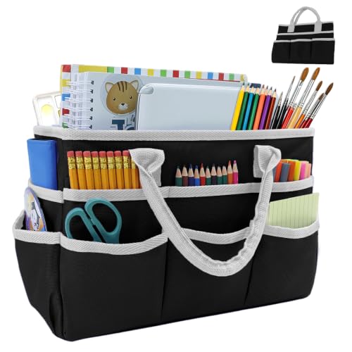 AKAYOK Art Supply Organizer Tote Bag, Portable Craft Bags with Handles - color: black