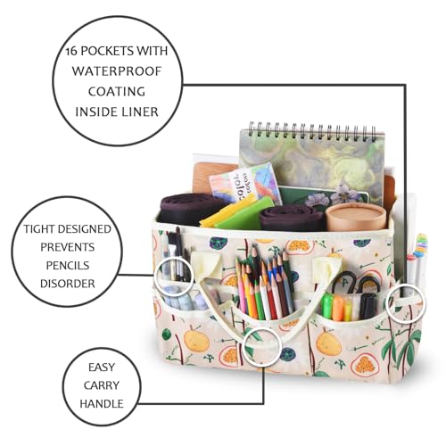 Craft Organizer Tote Bag with Multiple Pockets,Scrapbooking Art Storage - color: orange fig