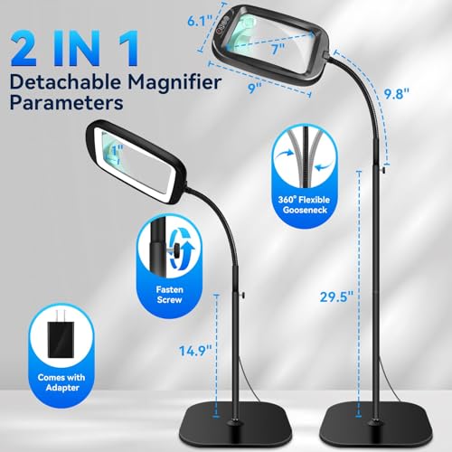 30X 10X Extra Large Floor Magnifying Glass with Light and Stand - color: Black