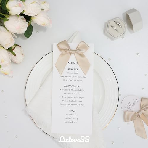 Pre-Tied Self Adhesive Champagne Satin Ribbon Bows for Crafts 3" - color: Champagne