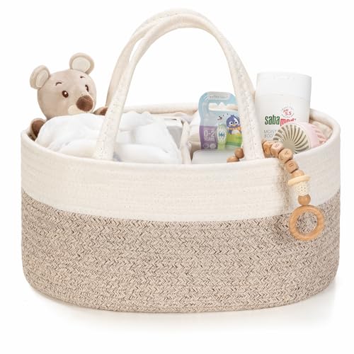 Diaper Caddy Organizer, Gift Basket for Baby Shower, Newborn Essentials - color: White&Beige Brown, size: Small