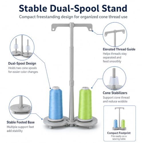 Simthread Gray ABS Dual Spool Thread Holder for Compatible Sewing Machines - color: Gray