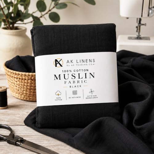 AK TRADING CO. Muslin Fabric/Textile - Draping Fabric - Black 1 Yard Medium Weight - 100% Cotton (60in. Wide) - color: Black, size: 1 Yard