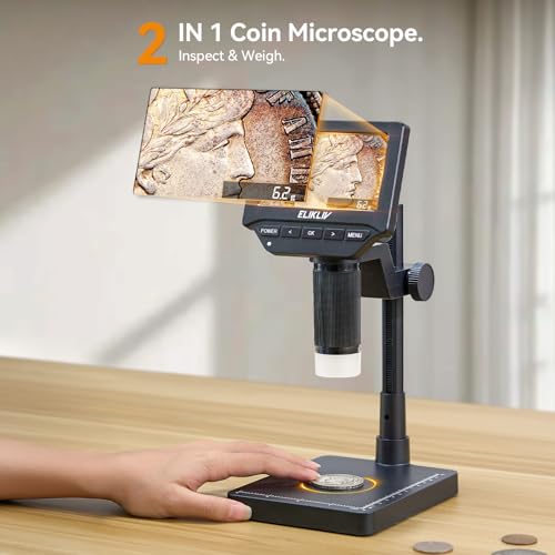 Elikliv EDM4C Coin Microscope with Scale, 4.3" Weighing Digital Magnifier - color: Dark Gray