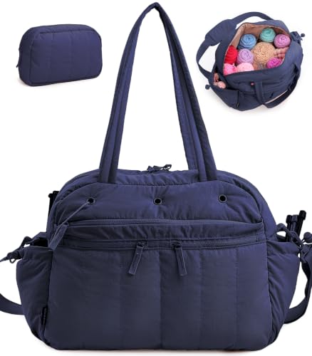 MYBAGZING Large Crochet Bag Organizer w/Crochet Hook Case & Yarn Grommets - color: Navy