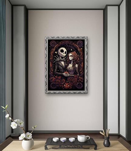 Leczany Cross Stitch Stamped Kit for Beginner - Halloween Couples | DIY Embroidery Starter Patterns Craft Kit Needlepoint for Adults | 11CT, 3 Strands | 13x18.1 inches - color: 11CT Stamped kits,Halloween Couples 13x18.1 inches