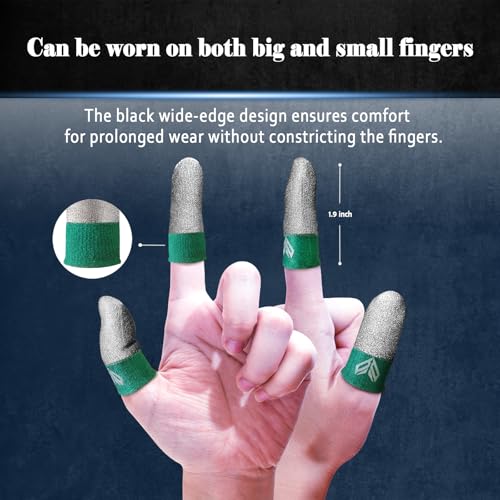 6PCS Gaming Finger Sleeves. 0.29MM Silver Fiber, Anti Sweat, Extremely Thin,Breathable Touchscreen dedales Gamer Finger Cover Thumb Sleeve Fit Phone Game Tablet Devices. (Green) - color: Green