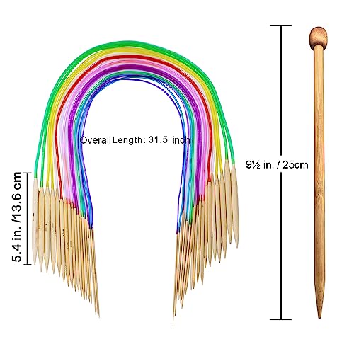 EXQUISS 18 Pairs Circular Wooden Knitting Needles Set With Colored Tube, 36 Pcs Single Pointed Bamboo Needles, 14 Pcs Aluminum Crochet Hooks Set Include Crochet Kits