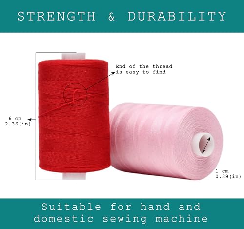 BlesSew Sewing Thread in Red & Pink Color Tones – 6 Spools of Polyester Thread for Sewing Machine for Beginners, Hand Stitching & Quilting - 1000 yds per Spool - color: Red-Pink