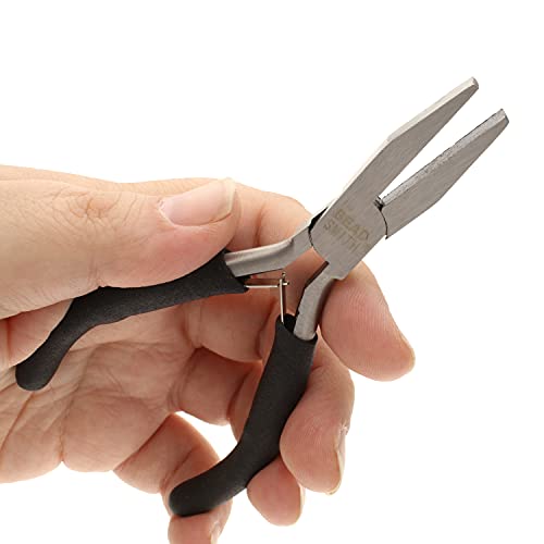 The Beadsmith Color-ID Flat Nose Plier – 5 inches (127mm) – Red Comfort Grip Handle – Polished Steel Head and Double-Leaf Spring - Tool for Jewelry Making - size: Flat Nose - 5 Inches