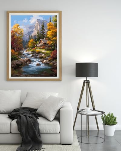 14CT Counted Cross Stitch Kits for Adults Advanced Mountains Lake Printed Stamped Cross Stitch Kits for Adults (Mountain Lake 3) - color: Mountain lake 3