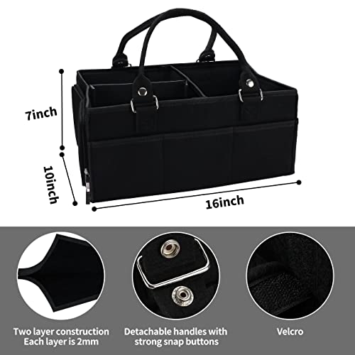 XUANGUO Large Baby Diaper Caddy Organizer, Felt Basket with Handles, Black - color: black