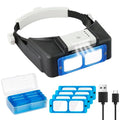 Headband Magnifier with Light，Rechargeable，Glasses for Close Work, 4 Lenses - color: 1.5x-3.5x - Optical Glass & Led Light
