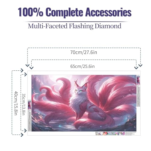 JATOK Diamond Painting Kit for Adults, Magical Fox, 27.5 x 15.7 in - color: Pink