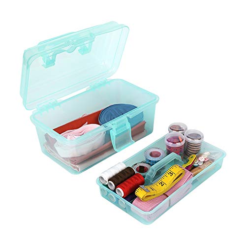 Multipurpose Plastic Art and Craft Supply Storage Container Bin Case with Removable Tray and Handle, First Aid Box Organizer, Clear&Green - color: clear/green