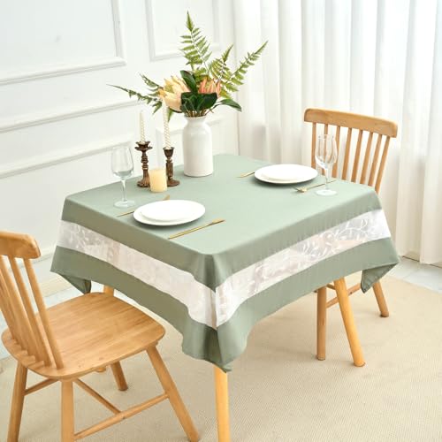 Polyester Fabric Tablecloth with Exquisite Embroidery Sheer Border-Waterproof/Wrinkle Resistant-for Dining,Indoor&Outdoor,Wedding,Holiday,Sage Green,Square 70x70Inch - color: Sage Green, size: 70" x 70" (Square)