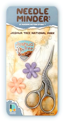 Awesome Pattern Studio Needle Minder Set - Joshua Tree Magnetic Needle Minder + 2 Needle Threaders + Crane Scissors. Enamel Pin for Cross Stitch, Embroidery and Craft - size: Joshua Tree Classic Design - SET #2