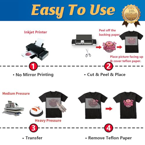 TransOurDream Heat Transfer Paper for Dark Fabric (200 Sheets, 8.5x11) Printable Heat Transfer Vinyl for T-Shirts Iron on Transfers for Inkjet Printer - color: Dark, size: 200 Sheets