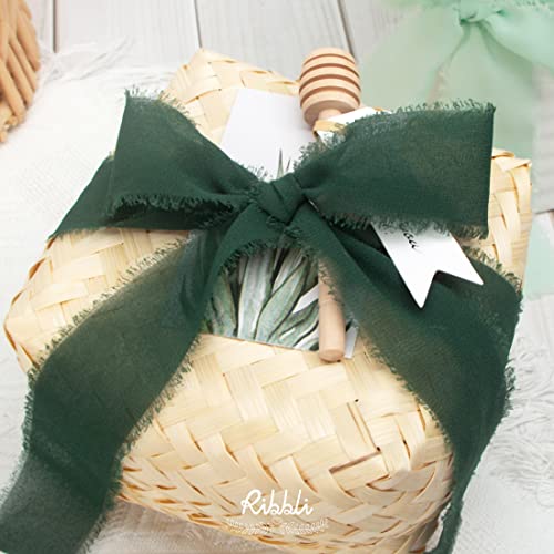 Ribbli Forest Green Chiffon Silk Ribbon, 1.5 Inch x 30 Yard - Handmade, Fringe, Wedding Invitations, Gift Wrapping, Bridal Bouquets, Flower Arrangement - color: Forest Green