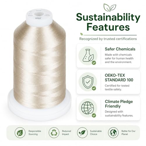 Simthread 5500Yds/5000M 40WT Trilobal Polyester Embroidery Thread Beige 843 - color: Beige-843