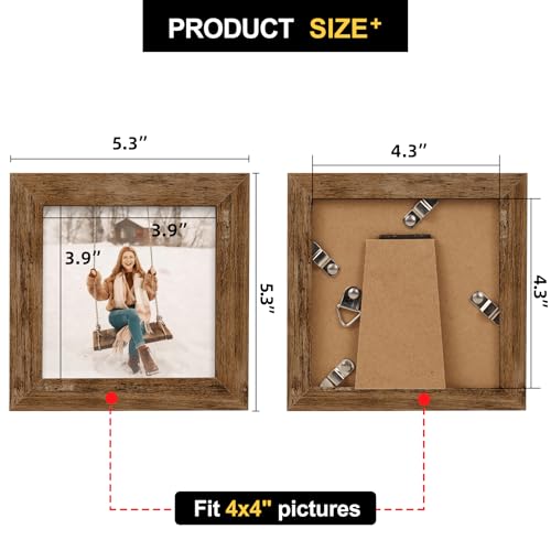 TOFOREVO 4x4 Picture Frames set of 2, Rustic Brown - color: Rustic Wood, size: 4x4