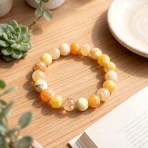 60pcs Round Loose Yellow Fire Agate Beads for Bracelet Beads，6mm Gemstone Bead Round Loose Stone Beads for Jewelry Making DIY Bracelet Necklace Earrings - color: yellow fire, size: 6mm