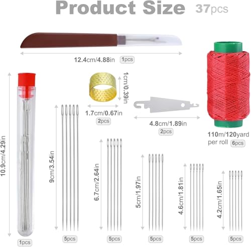37Pcs Stainless Steel Sewing Needles for Big Eye Steel Sewing Needles Kit with Sewing Kit for Adults - Steel Needles for Hand Sewing Kit with Thread Kit, Threader and Needle Repair Kit
