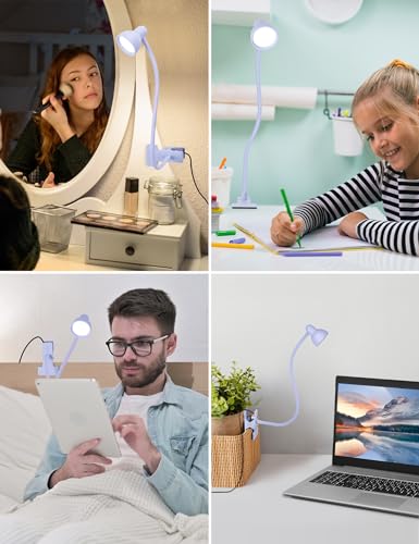 Clip on Lamp USB Reading Light, 3 Color Modes Purple - color: Purple