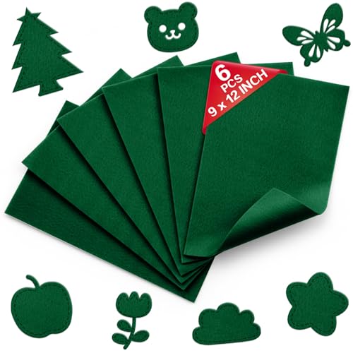 Hunter Green Soft Felt Sheets for Crafts, 9" x 12", 1.6mm Thick, 6 Pcs - color: Hunter Green
