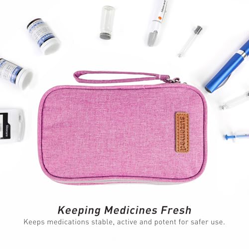 suzamed Double Layer Insulin Cooler Travel Case, Expandable Space, Pink - color: Pink
