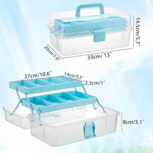 BTSKY 3-Layer Clear Plastic Dividing Storage Box Craft Organizer and Storage with Adjustable Spacers Portable Handled Art Supply Organizer Multipurpose Home Utility Box Sewing Organizers (Blue) - color: Clea+Blue