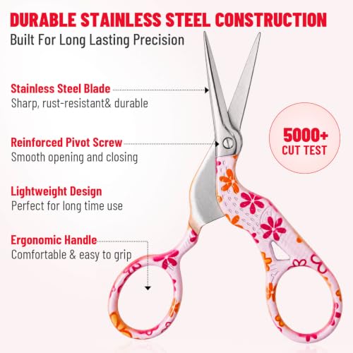 Embroidery Crafting Scissors, 3.7 Inches, 2 Pieces - color: Pink Flower + Red Dot