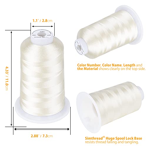Simthread Embroidery Thread 5500 Yards Ivory 902, 2 Huge Spools 40wt Polyester for Brother, Babylock, Janome, Singer, Pfaff, Husqvarna, Bernina Machine - color: Ivory
