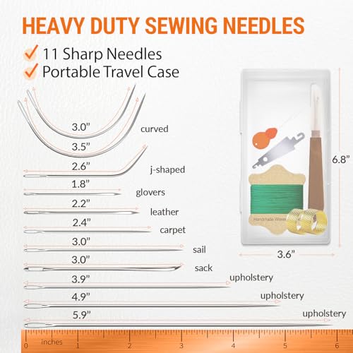 VONEEDL Upholstery Repair Kit: Waxed Sewing Thread (Green Color) & Heavy Duty Needles (11 PCS) for Leather, Canvas & Quilting Thread - color: Green