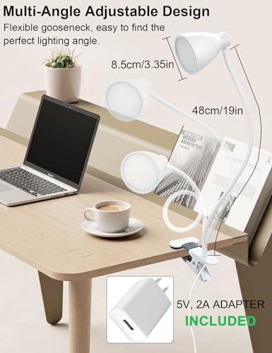 BOHON Clamp Lamp 5 Color Modes 10 Brightness Dimmer Bedside Lamp, White - color: White