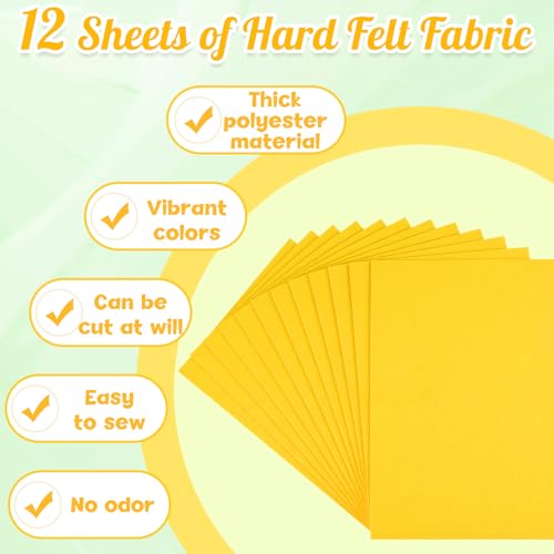 NEBURORA 12 Pcs 2mm Thick Stiff Felt Sheets for Crafts Sewing(Yellow) - color: Yellow