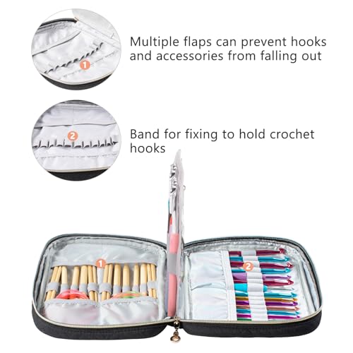 MYBAGZING Crochet Hook Case, Quilted Organizer for Crochet Hooks up to 8" - color: Black