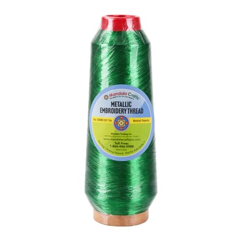 Mandala Crafts Metallic Green Embroidery Floss for Sewing, 3281 Yard Spool - color: Green, size: 3000M 3281 Yard