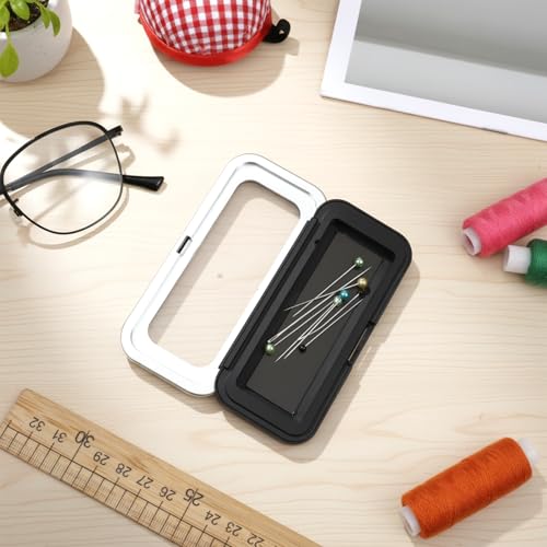 Thinp Magnetic Needle Case, Sewing Needle Holder with Clear Acrylic Lid Rectangle Magnetic Needles Holder Portable Secure Sewing Needles Storage Box for Sewings Quilting, Crafts, Small Pins (Medium)