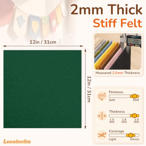 2mm Stiff Felt Sheets 12" X 12" (10 Pack, Deep Evergreen) - color: Deep Evergreen