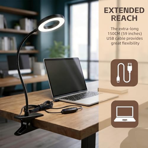 Clip on Book Light, LED Desk Lamp with Clamp, Flexible Gooseneck