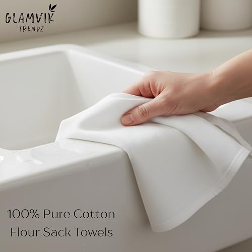 Flour Sack Towels - Tea Towel for Crafts, Kitchen Dish Cotton Blank Towel for Embroidery, Baking Bread Proofing Linen Cover, Super Absorbent Quick Dry (White, 18"x28" Pack of 6) - size: 18"x28" Pack of 6