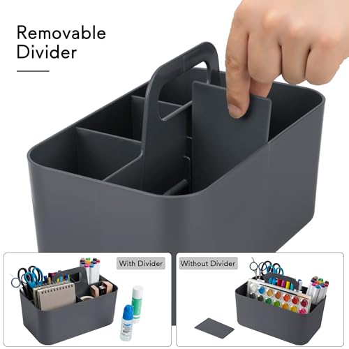 Tiawudi Multipurpose Caddy Organizer, Plastic Caddy with Handle, Stackable Desk Organizer for Stationery, Marker and Pencil, Office Supplies Organizer, Dorm Caddy - color: Dark Gray, size: Rectangle