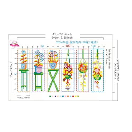 Zhenqing Indoor Flower Stamped Cross Stitch Bookmark Kit, 6 Potted and Hanging Plant Designs on 11CT Fabric for Beginners - color: Indoor Flower Bookmark