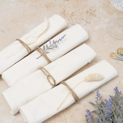Reusable Cloth Dinner Napkins - 12 Pack, 18"x18", 100% Cotton, Washable, Ivory Napkins - Cream Flour Sack Cotton with Multiple Uses, Easy to Personalize and Embroider (Off-White) - color: Off-white