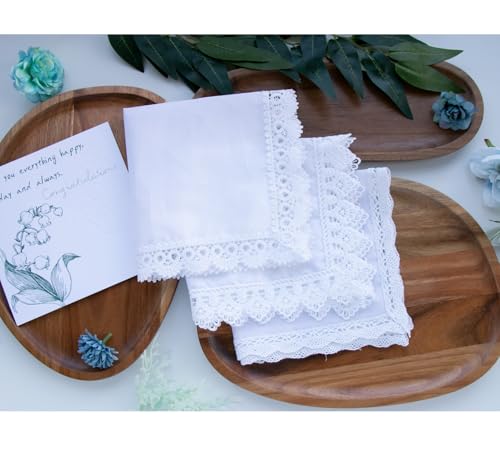 MileyMarla Ladies Embroidery Cotton White Handkerchiefs Lace Wedding Hankies - color: J06-3pcs C