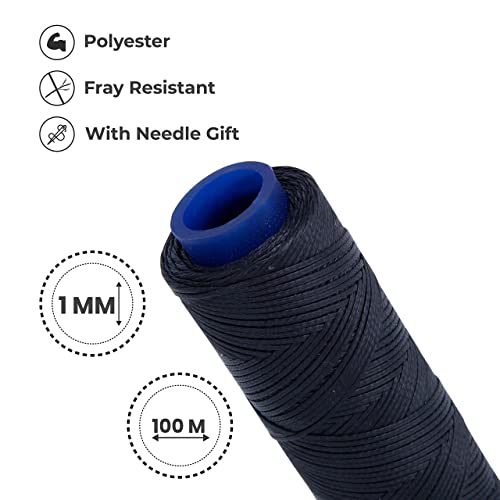 Waxed Thread, Strong Thread for Leather, Upholstery, Shoe, Bag, incl. Needle (Colour: Black) - color: Black
