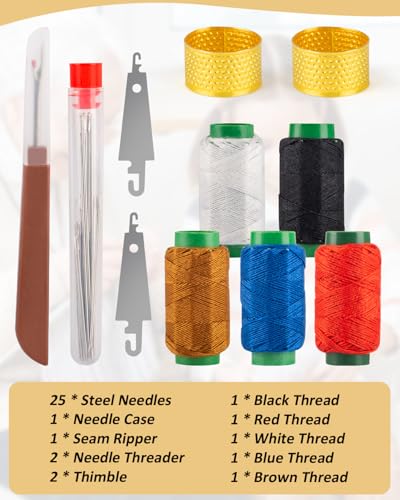 36 Pcs Sewing Tool Set, Premium Big Eye Steel Needles, Threader, Thimble, Seam Ripper & Threads Complete Needle Repair Kit for Hand Sewing