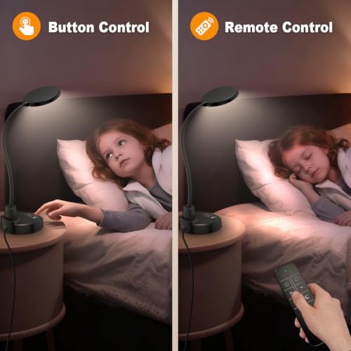 15W LED Desk Lamp with USB Charging Ports, [Button & Remote Control] Dimmable Table Lamp with 3 Color Modes, 5 Brightness Levels, 4 Timers, Flexible Reading Light for Home Office, Bedroom, Kids Study - color: Black, size: 4.7'' Lamp with Remote