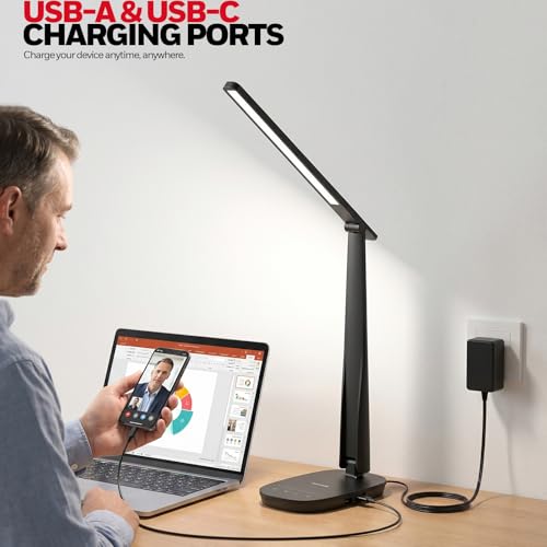 Honeywell LED Desk Lamp for Home Office Eye-Caring Dimmable Reading Light - color: Black